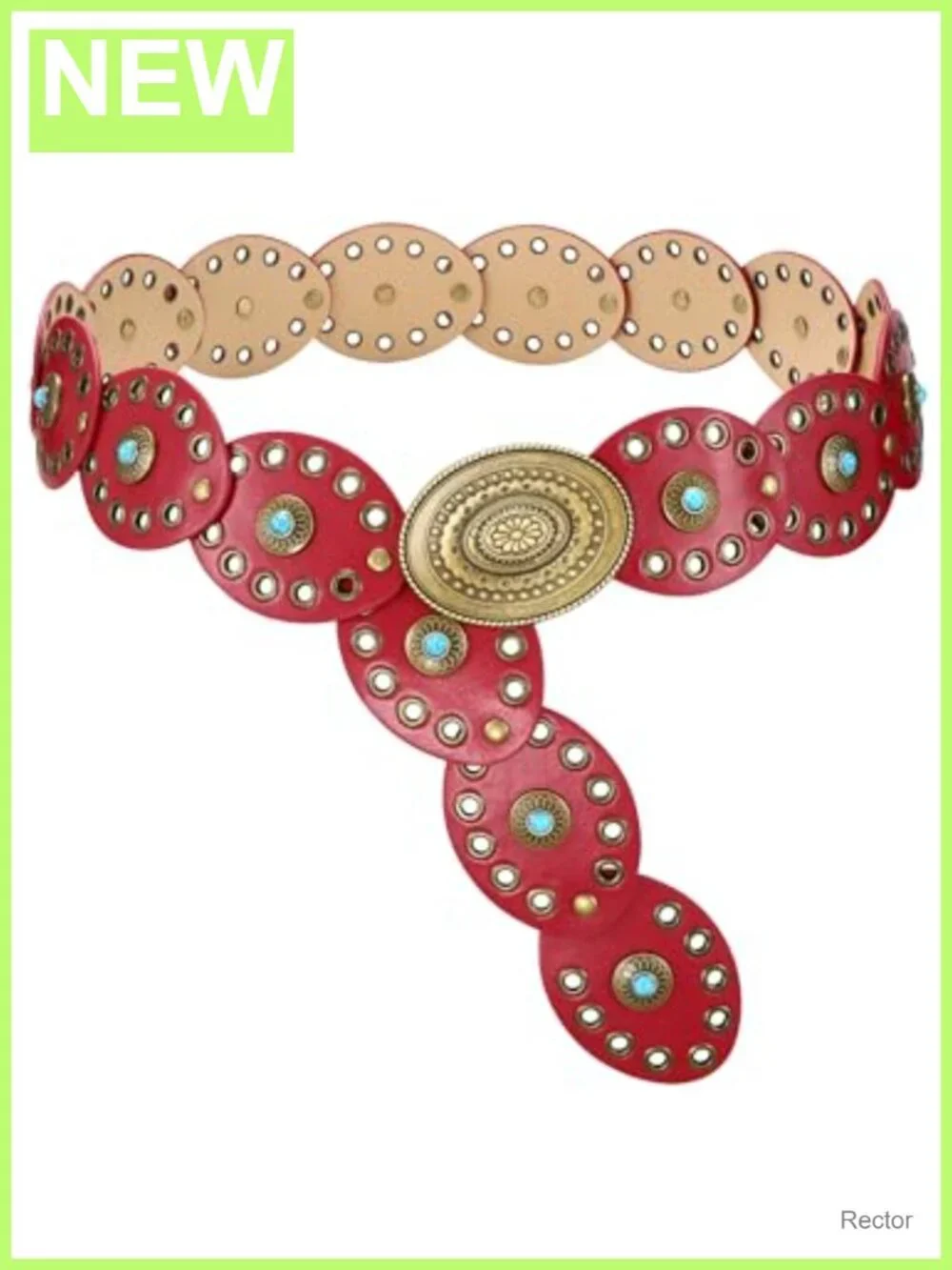 Women's Faux Leather Western Belt with Turquoise Concho Discs Boho Cowgirl